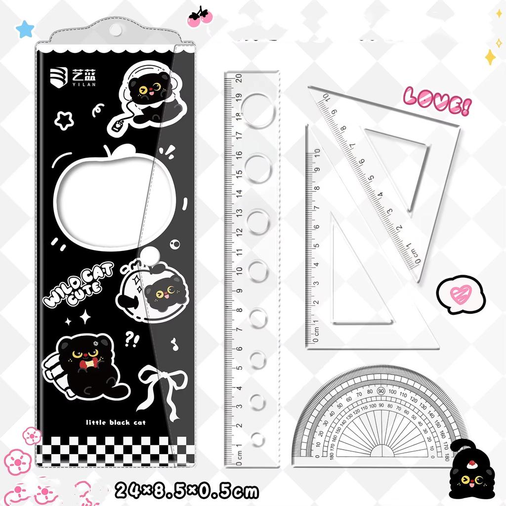 4PCS Set Transparent Plastic Rulers Straight Rulers Protractors Set Square Kawaii School Stationery Kid Math Stationery