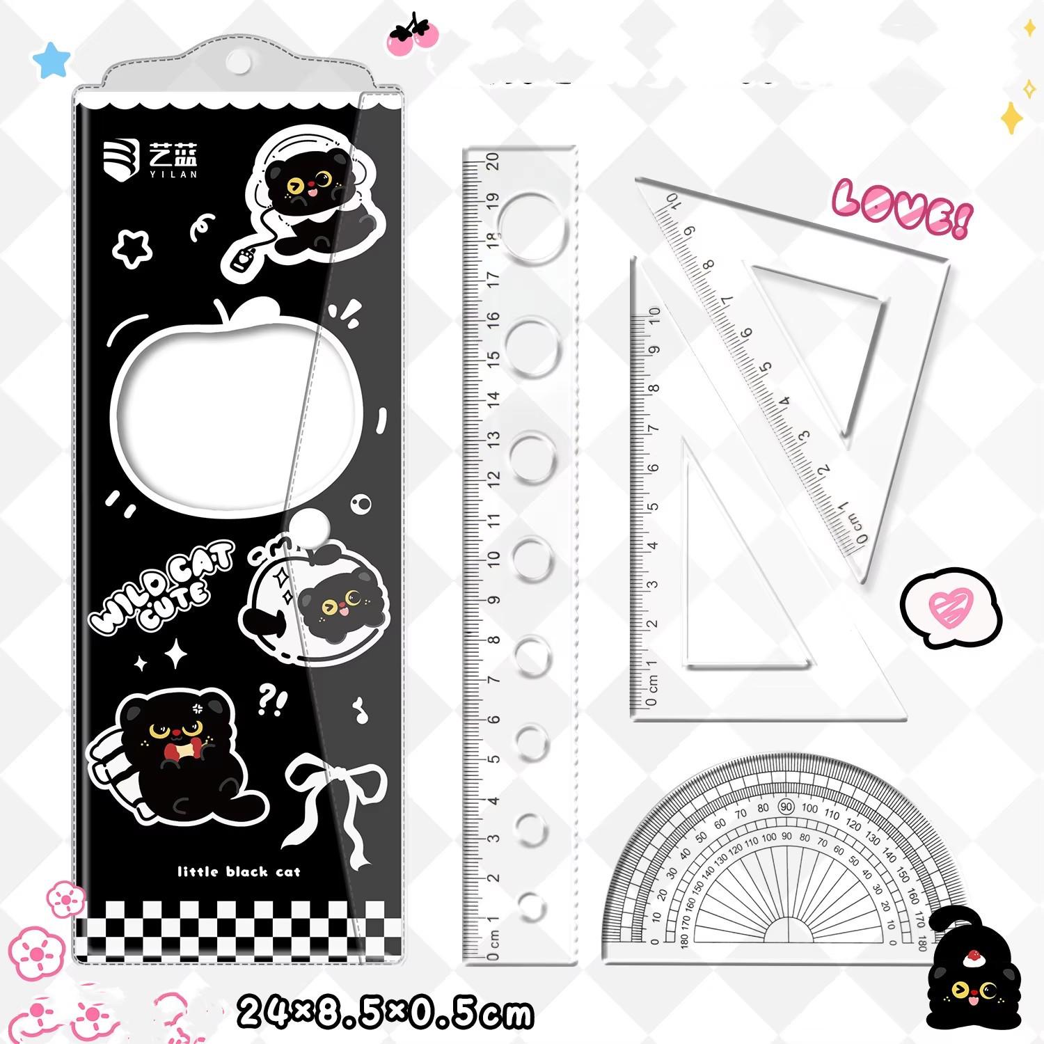 

Набор из 4 прозрачных пластиковых линеек: прямые линейки, транспортиры, квадрат. Кавайная школьная канцелярия для детей, математическая канцелярия.