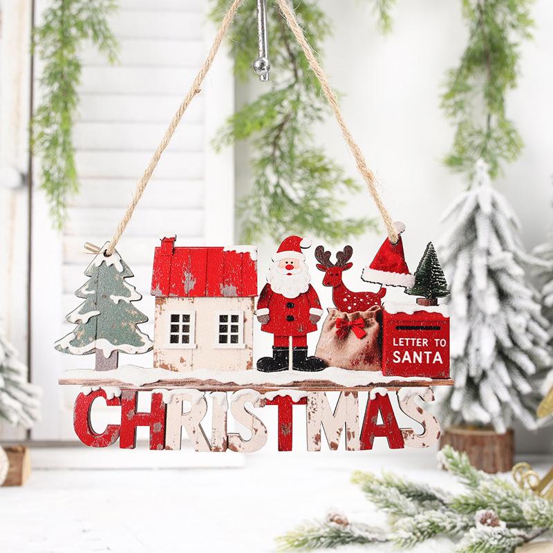 Christmas Hanging Pendant Wooden Crafts Xmas Tree Santa Claus Wall Ornament Natal Navidad Christmas Decor Happy New Year