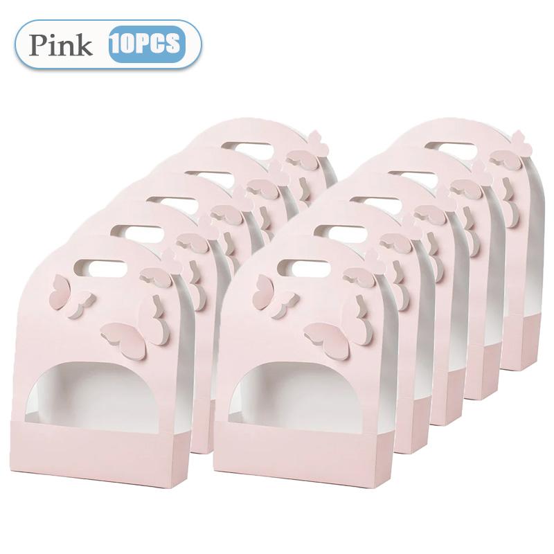 5/10PCS Portable Wedding Favour Boxes 3D Butterfly Carrier Bag Pink Floral Arrangement Gift Paper Package Flower Bouquet Bags