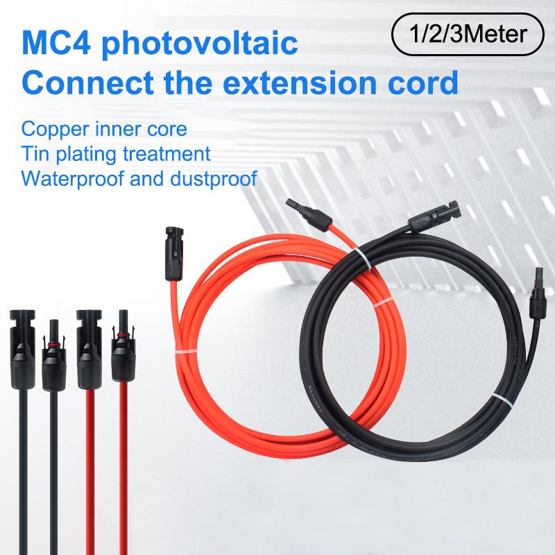 Solar Panel Extension Cable MC4 Connectors,14AWG (2.5mm²) Male-Female PV Wire 1 Core, Red Black DC Cable , 1000V 30A, (1m/2m/3m)