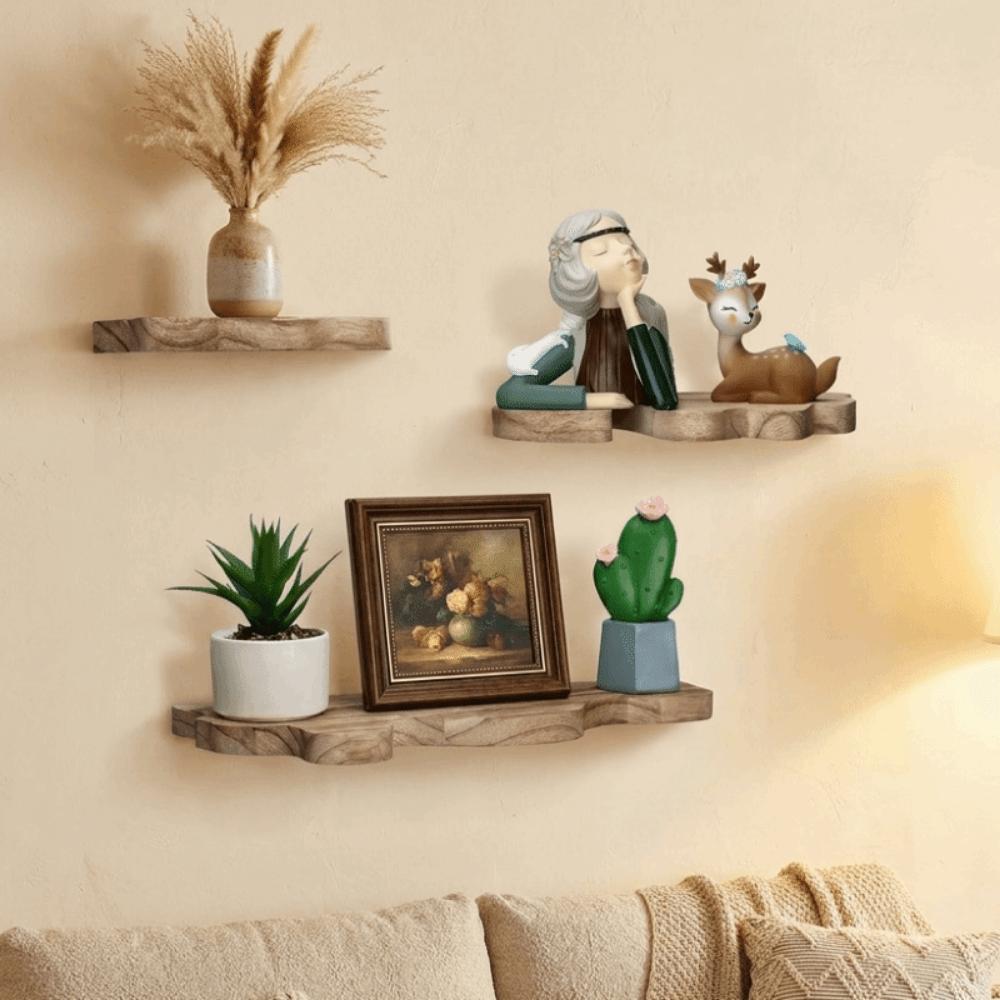Rustic Multi-Layer Floating Shelf Wall Mounted Picture Display Rack Plant Stand Over Toilet