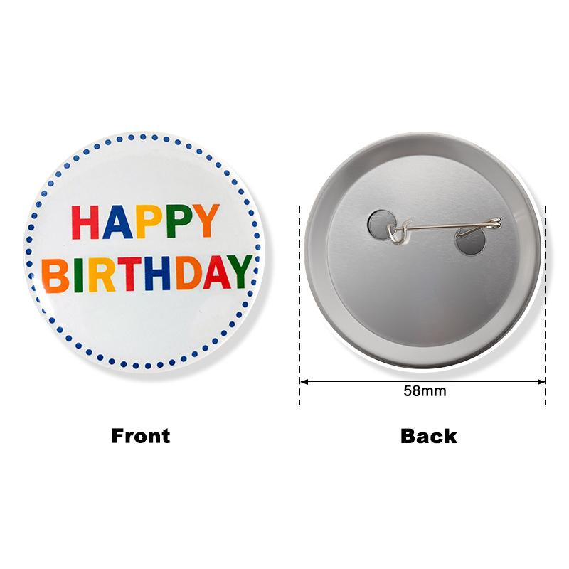 New Happy Birthday Theme Party Badge White Tinplate Handmade Birthday Badge 
