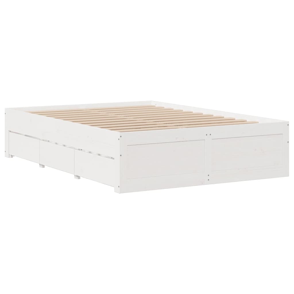 Solid Wood Bed without Mattress with Drawers White 150 x 200 cm