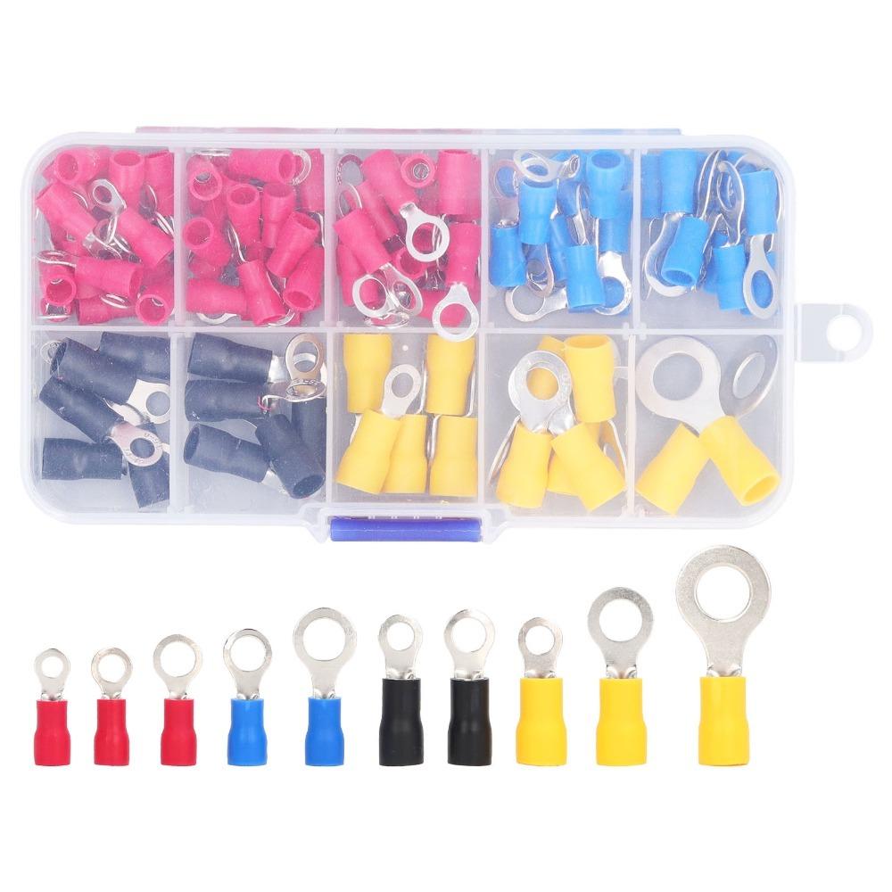 102PCS RV1.25/2/3.5/5.5 Insulated Ring Terminal O Ring Crimp Terminals Flame Retardant Wire Crimp Connector Terminal Insulated