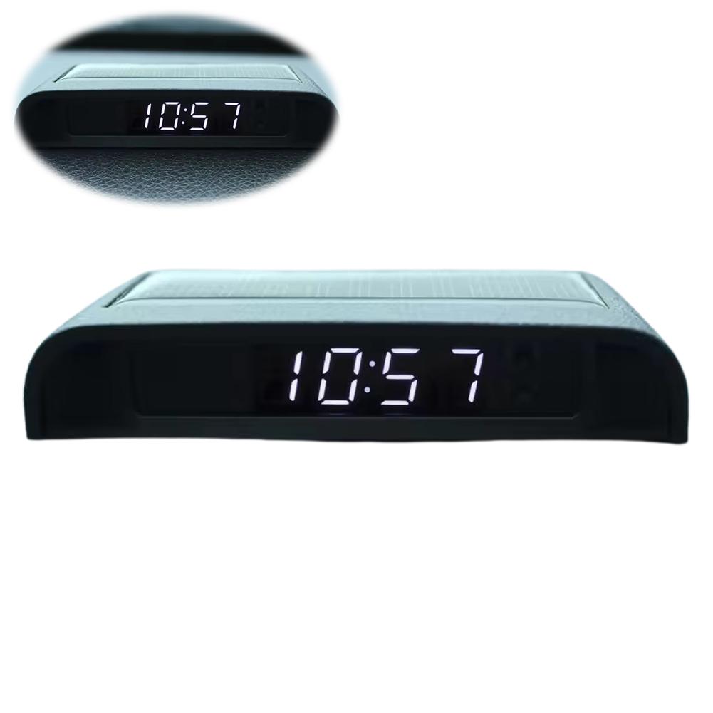 Solar Powered Car Digital Clock, LED LCD Display with Time Date Thermometer, Auto Dashboard Decor
