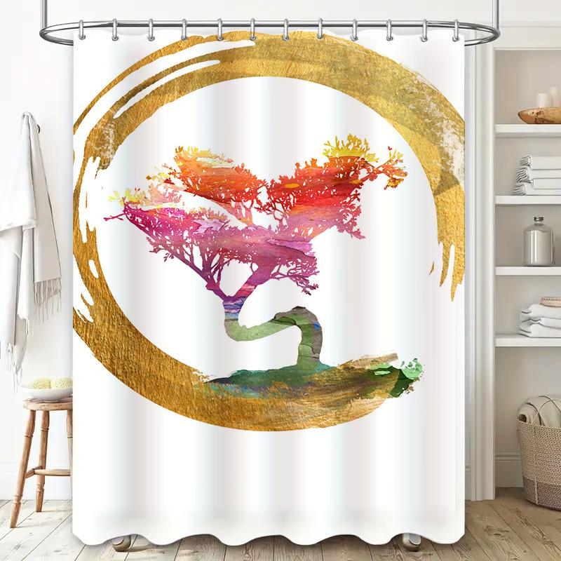 Watercolor Tree Shower Curtain Bathroom Decor Hand-Painted Wall Hanging Art Print For Home Decoration Size: 180X180Cm (72X72In)