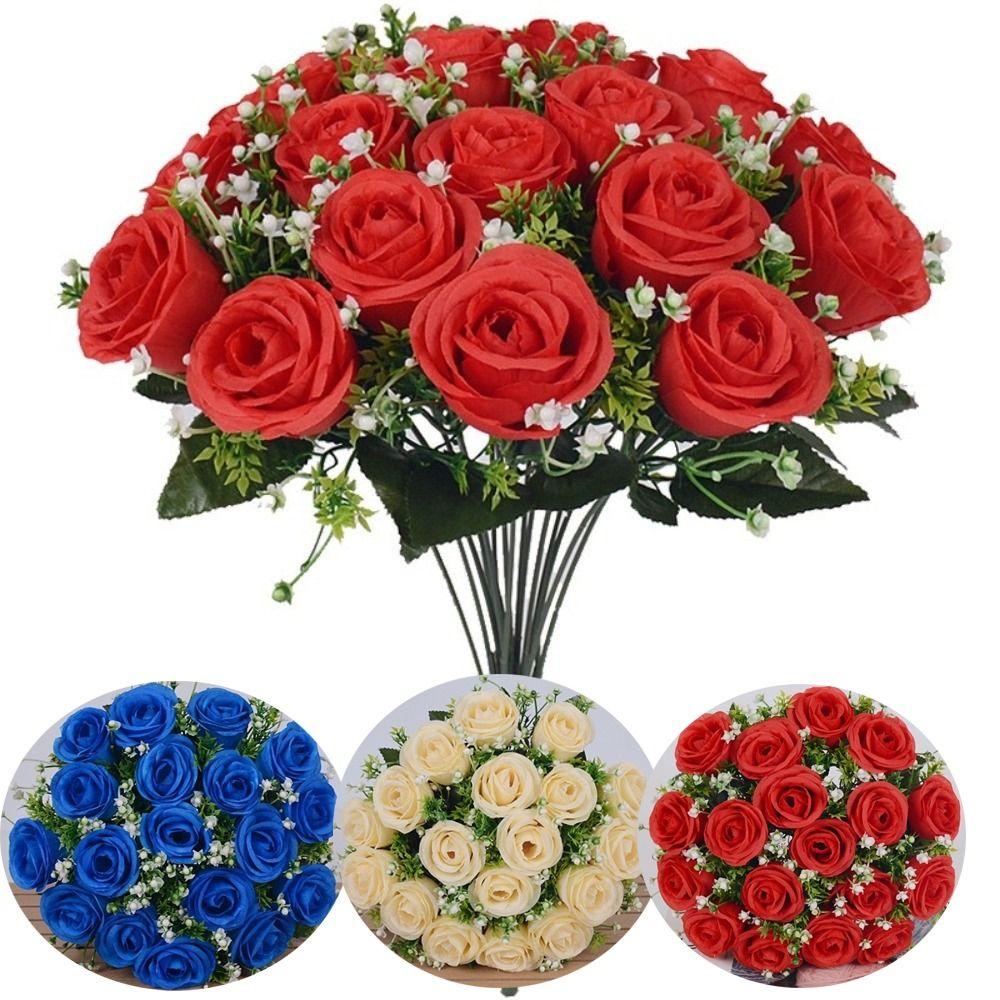 Home Decoration Silk Fake Rose Flowers Bride Bouquet Home Floral Arrangement Party Indoor Decor