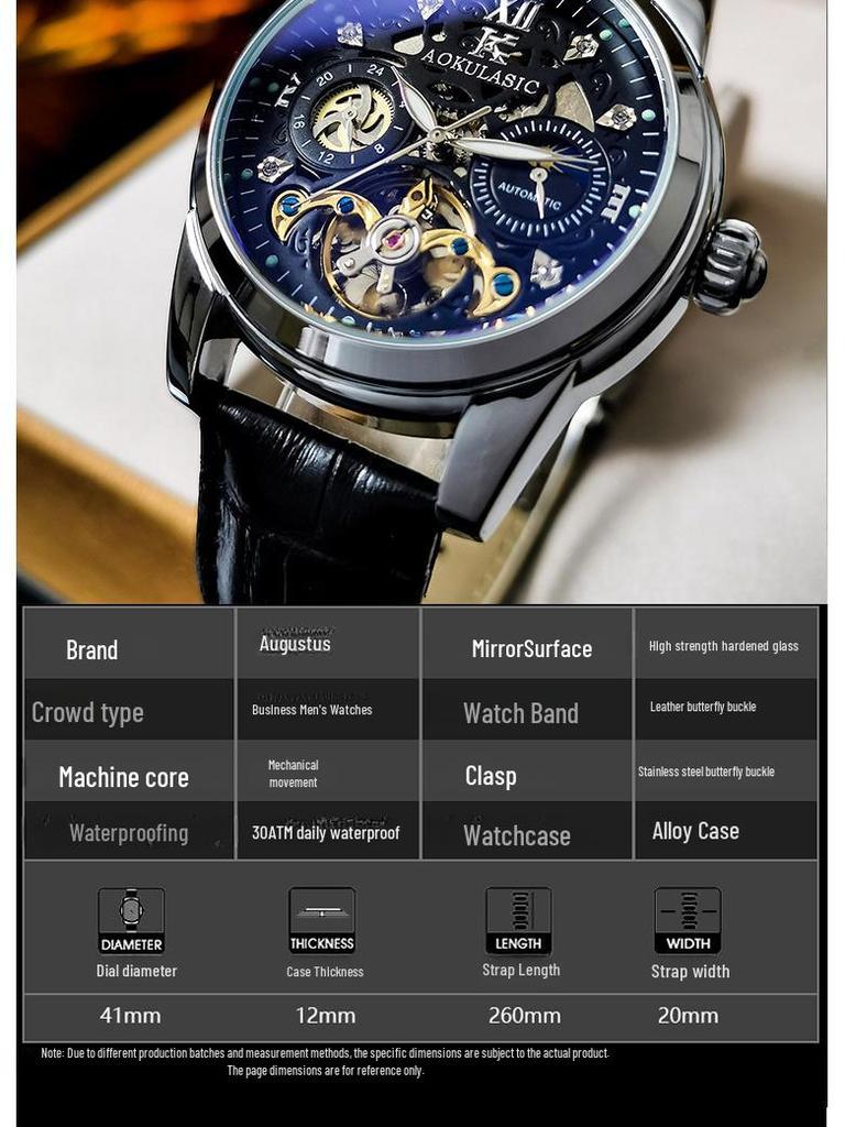 Augustus Men's Automatic Waterproof Tourbillon Skeleton Watch