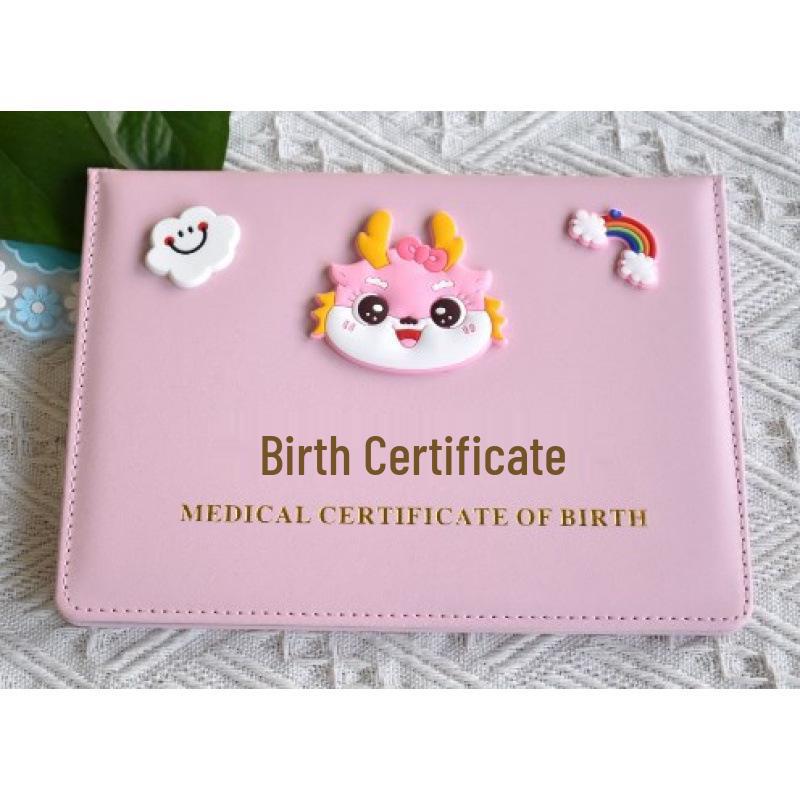 Dragon Baby Leather Case Set: Birth & Medical Certificate Protector with Vaccination Record Book.