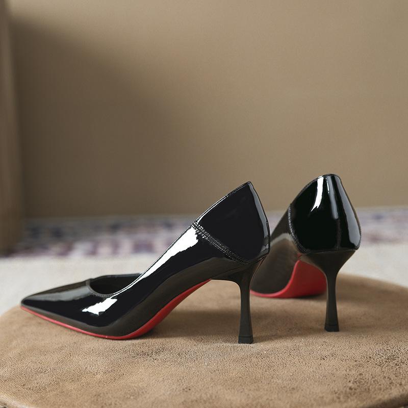 361-16 Classic Red Sole Temperament High Heels Pointed Tip Thin Heel Single Shoes Professional Work Shoes Not Tired Feet Can Step On the Heel