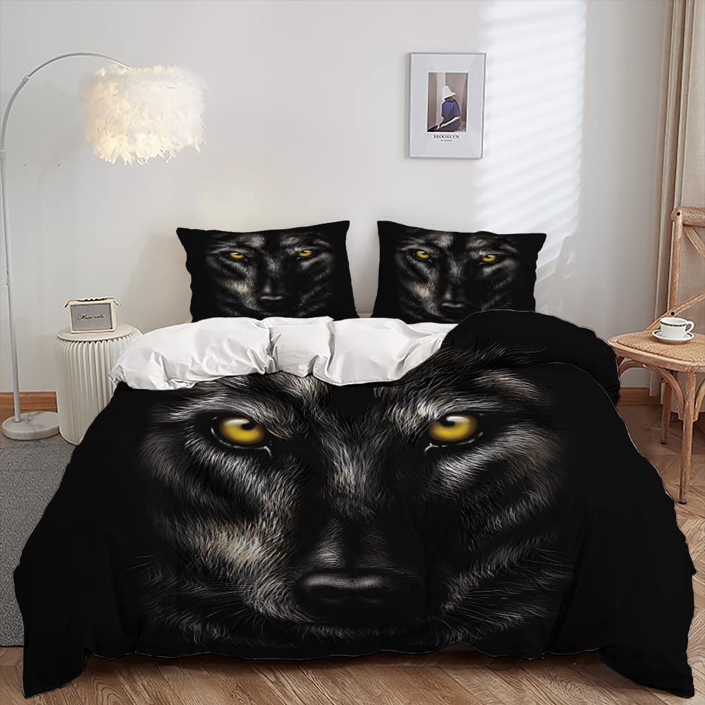 Wolf Soft Duvet Cover Set Quen Sized Dimensions Animal 3D Patern Beding Set for Adult People plus Kid Wild Wolf Jungle Animal Hunting Warm Comforter