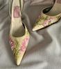 Sandale cu toc înalt brodate Femei Sandale elegante slingback Vară 2025 Pantofi cu vârf ascuțit Pantofi de rochie Femei Zapatos De Mujer