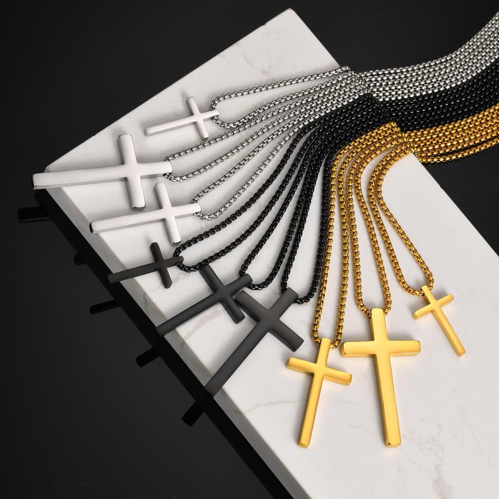 Stainless Steel Simple Cross Pendant Necklace, Multiple Sizes for Men and Women (Model 2103)