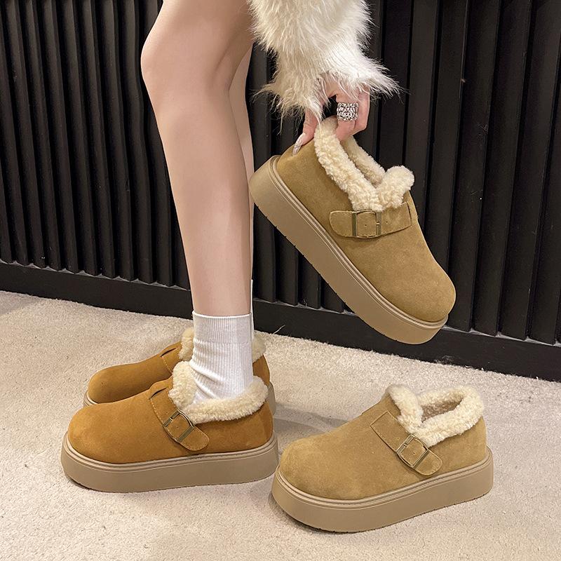 Thick-soled Velvet Doudou Birkenstocks Women's 2025 New Winter Loafers Cotton Shoes Warm Snow Boots Women's Non-slip