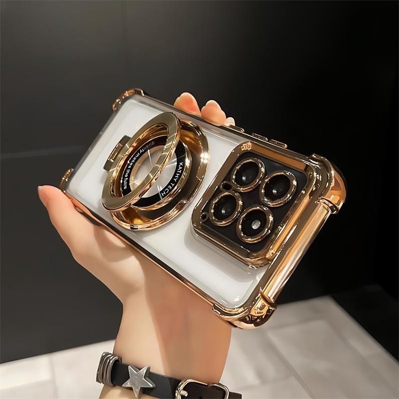For Redmi Note 14 Pro 5G Phone Case Luxury Plating Stand Shockproof Clear Cover For Redmi Note 15 14 13 11S 14C 13C 12C Capa