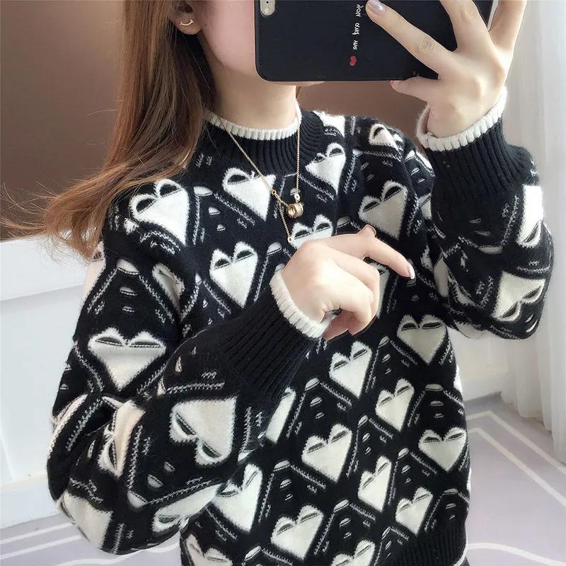 

Осенне-зимний утолщенный свитер, модные вязаные топы свободного кроя для женщин XL чёрный