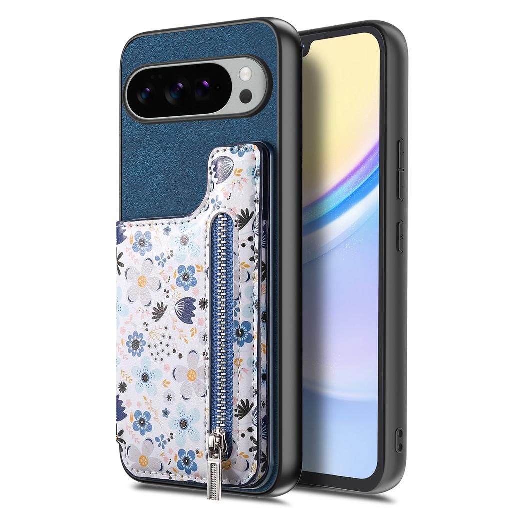 For Google Pixel 10 Pro XL Leather Phone Cover with RFID Blocking Zipper Card Bag Kickstand