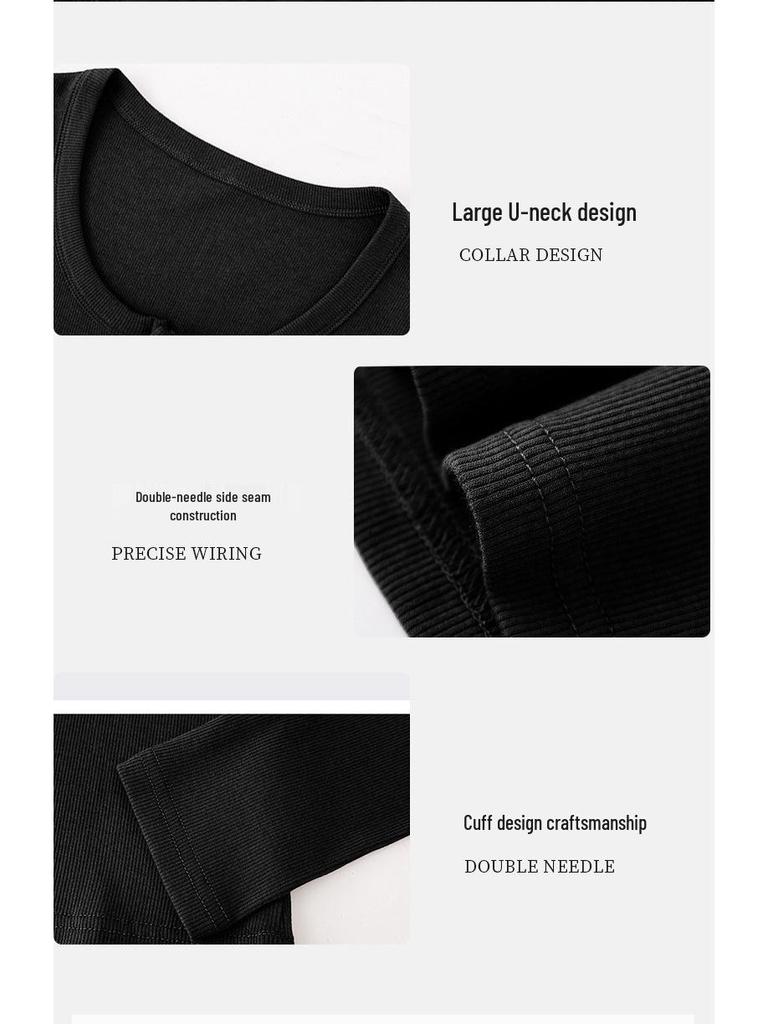 Women's Slimming Long Sleeve Round Neck T-Shirt - New 2025 Spring/Autumn Versatile Base Shirt