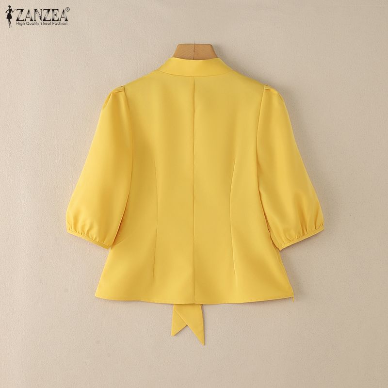 ZANZEA Damen Freizeit V-Ausschnitt Einfarbig Halbarmausbluse