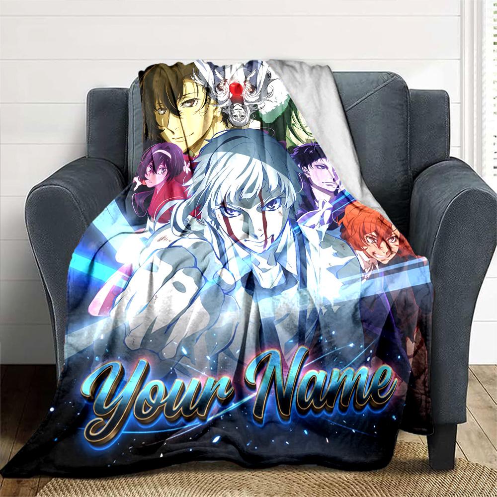 1pc Bungo Stray Dogs Blanket with Custom Name, Gift, for Men and Women, Soft Blanket, Good for Sofa Bed Couch Travel, Lightweight Flannel Blanket