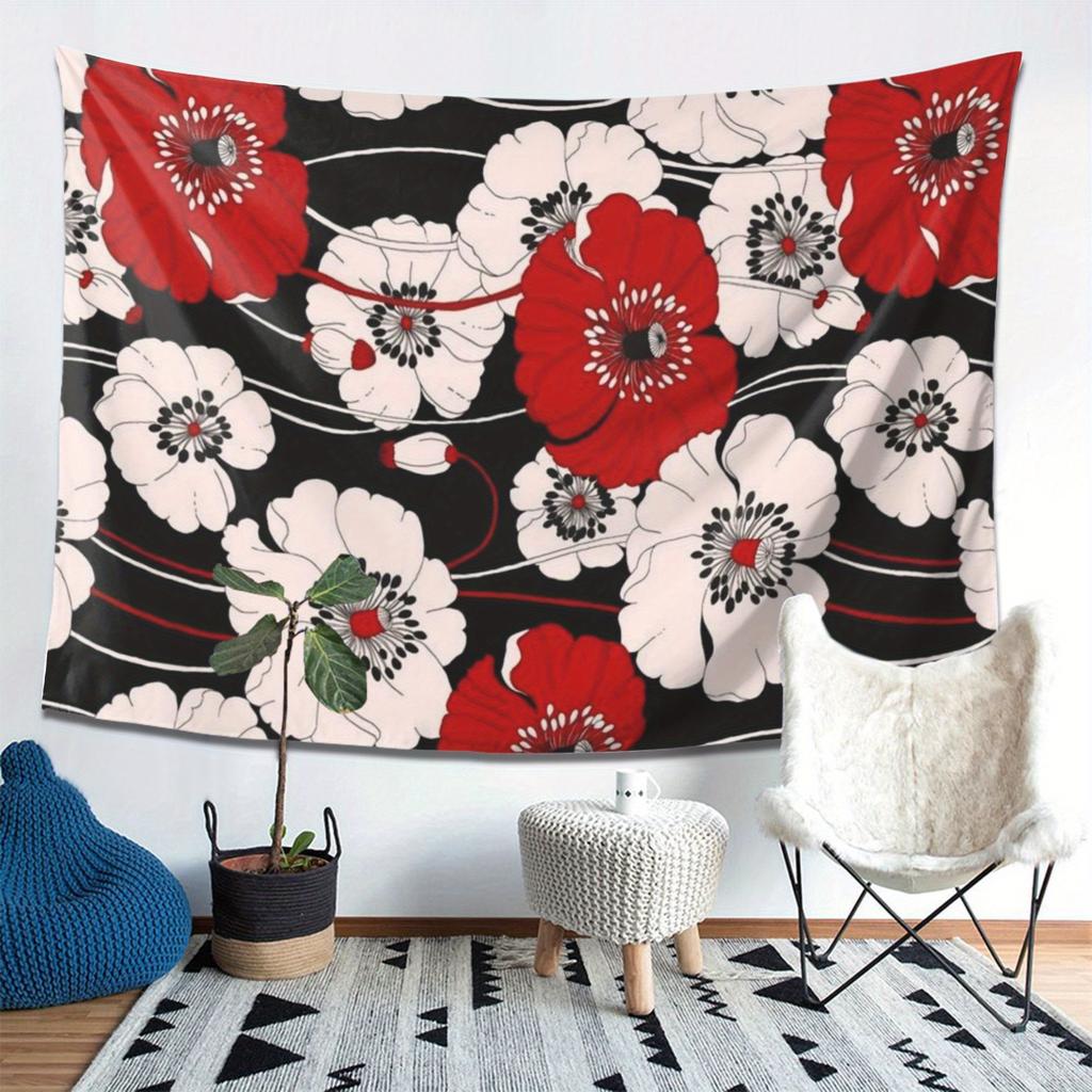 Bold red and white floral tapestry Enhance your space with vibrant poppy flower design perfect for home decor