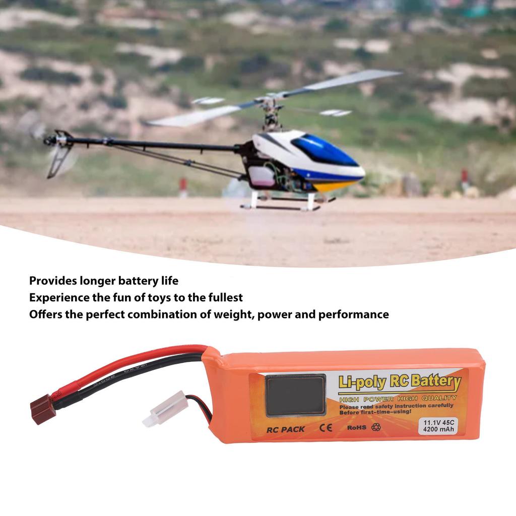 4200mAh Lithium Battery 11.1V 45C High Capacity Rechargeable Lipo Battery with T Plug for Helicopter Airplane