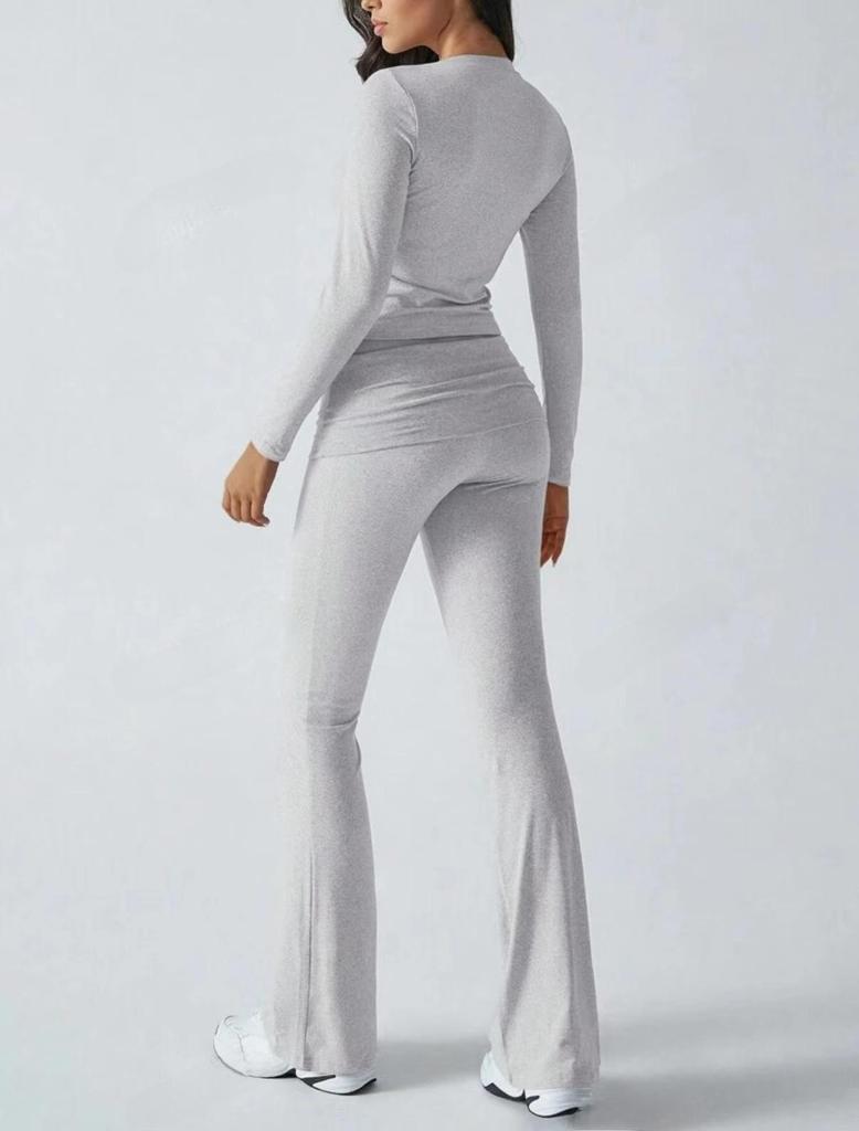 AYJ24T888 Women's Fashion Slim Fit Solid Color Tracksuit - Short Sleeve, Long Pants, Spring/Summer Collection