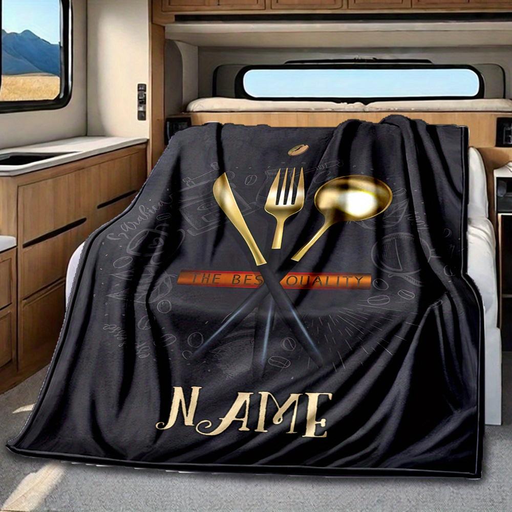 Gold Cutlery Set Blanket Personalized Name Soft Comfortable Stylish Blanket Car Blanket Perfect For Travel Camping Outdoor Home Suitable For All