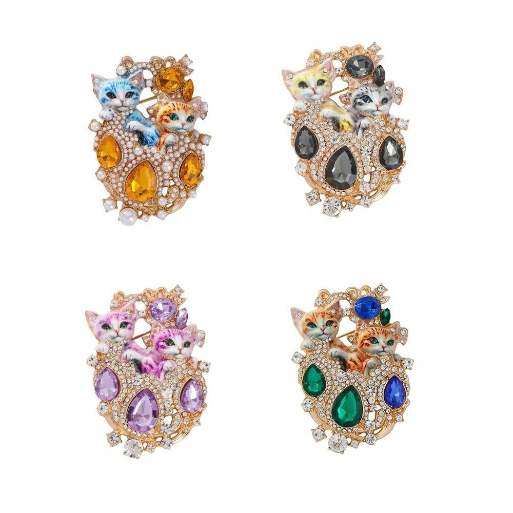 Exquisite Enamel Cat Lapel Pin Light Luxury Jewelry Accessories Delicate Two Cat Brooch  Gifts