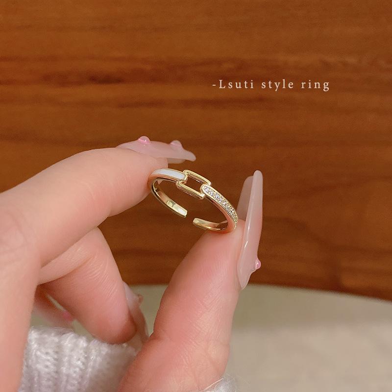 Micro-inlaid zircon belt ring, women s light luxury temperament, open index finger ring ins style new jewelry adjustable opening