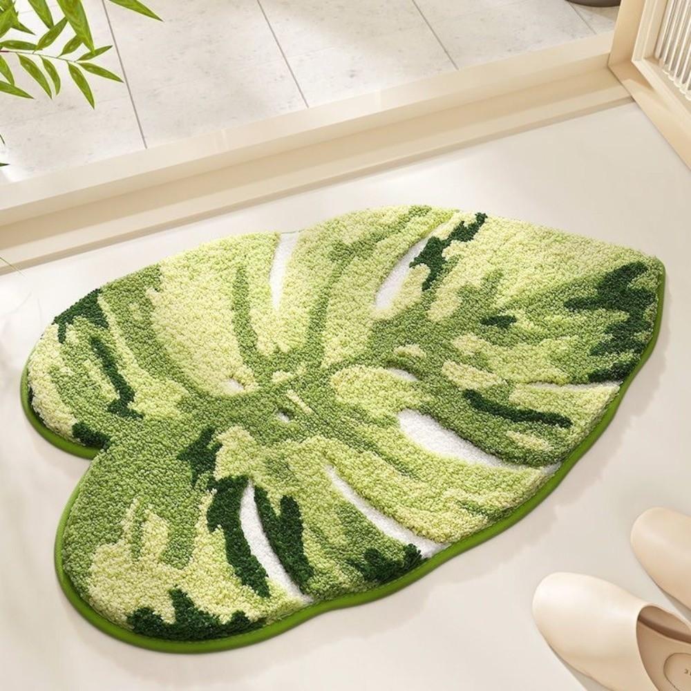 Tappeto in Peluche a Foglia Antiscivolo in TPR Morbido Tappetino Assorbente per Acqua Tappetino per Piedi Tappeto da Comodino Zona Comodino