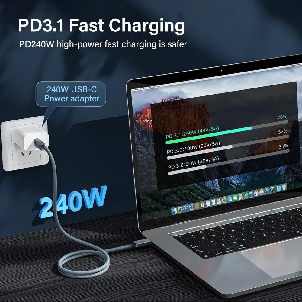 PD 3.1 240W USB4 Cable For Thunderbolt 3/4 8K HD 40Gbps 48V 5A Fast Charging USB Type C Data Cord For MacBook iPad Phone Laptop