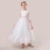 Elegant White Tulle Girls Dress Formal  First Communion Princess Kids Party Dress For Girl Bow Wedding Bridemaid Evening Costume