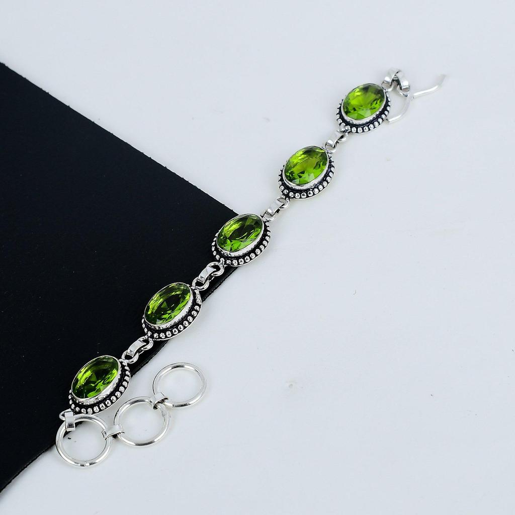 Fantastiskt Peridot Ädelsten Handgjort 925 Sterlingsilver Armband, Peridot Armband Till Fru , Unisex Armband Jubileumsgåva