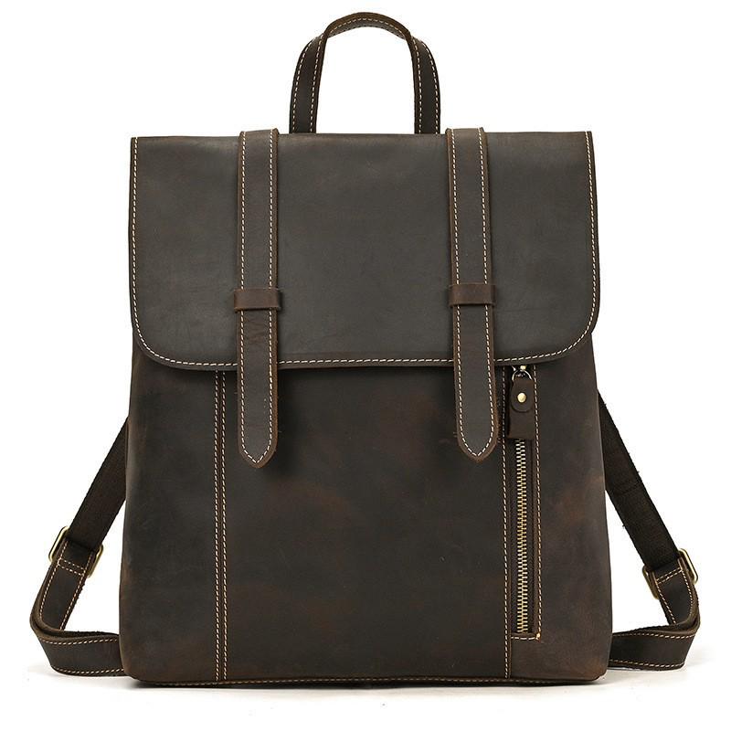

Vintage Crazy Horse Leather Backpack for Men and Women - Genuine Leather Travel and School Bag