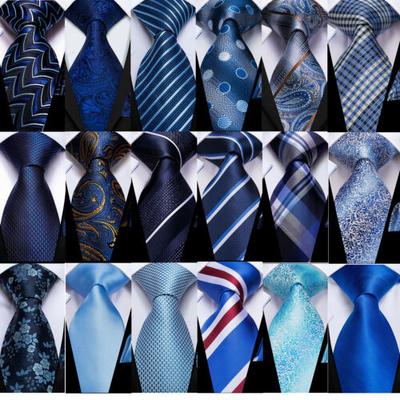 Paisley Mens Blue Tie Set Silk Woven Necktie Handkerchief Cufflinks Wedding Gift