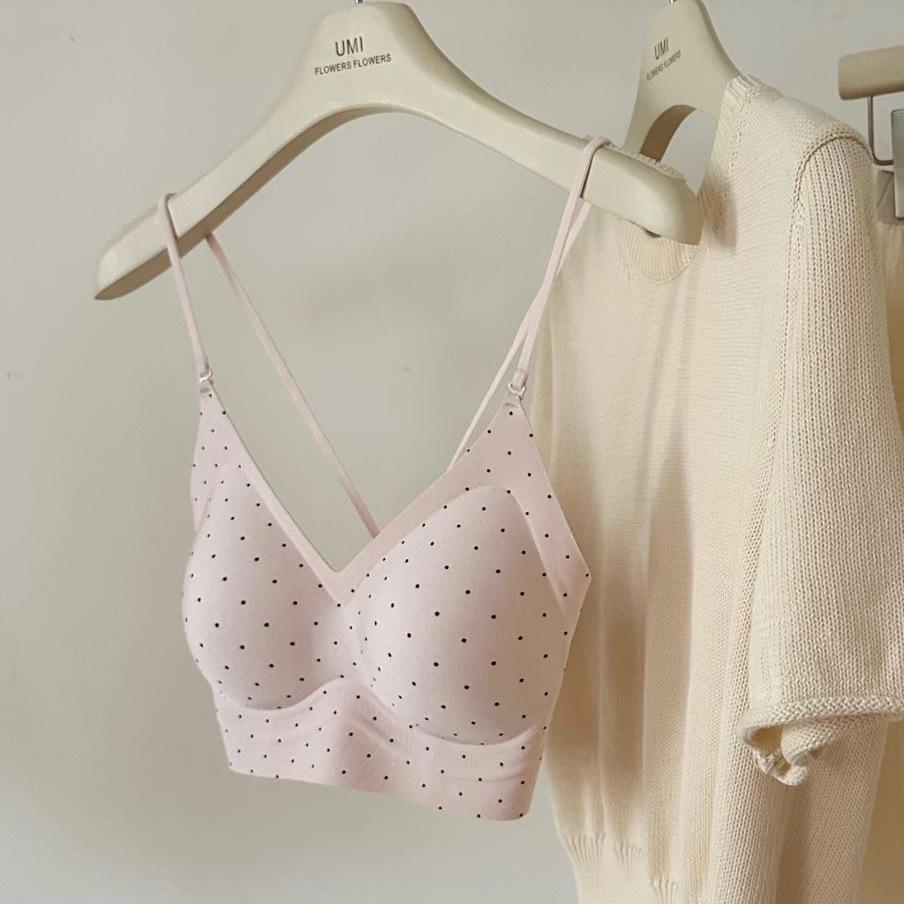 Korean Polka Dot Sweet and Spicy Wind Polka Dot Printing Big U Backless Seamless Thin Underwear Beautiful Back Multi-wear Fatila Bra