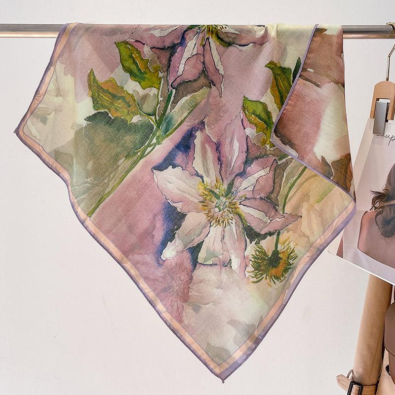 Ren Bomuld Dame Tørklæde Firkantet Foulard Dame Hals Hår Tørklæder Design Printet Hovedtørklæde Mode Pige Tørklæder 2023 Ny
