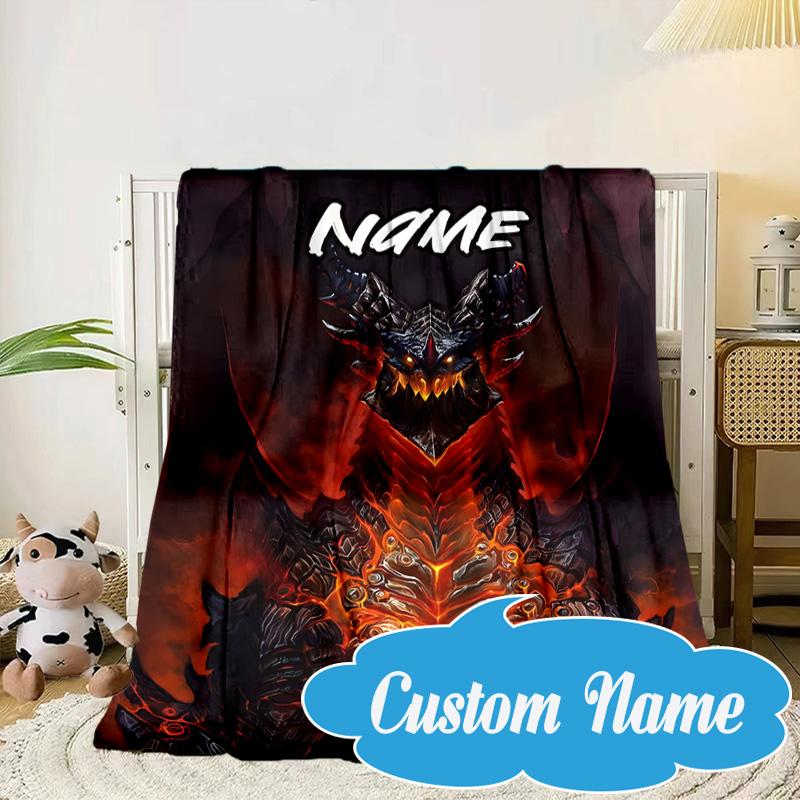 Custom Name Dark Kingdom's Rise Warcraft Blanket Bed Sofa Blanket Flannel Blanket for Camping, Hiking, Picnic Essentials,gift for Fan Family