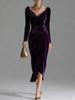 2025 Women's Casual Golden Velvet Slim Fit Long Sleeve Pleated Split Dress