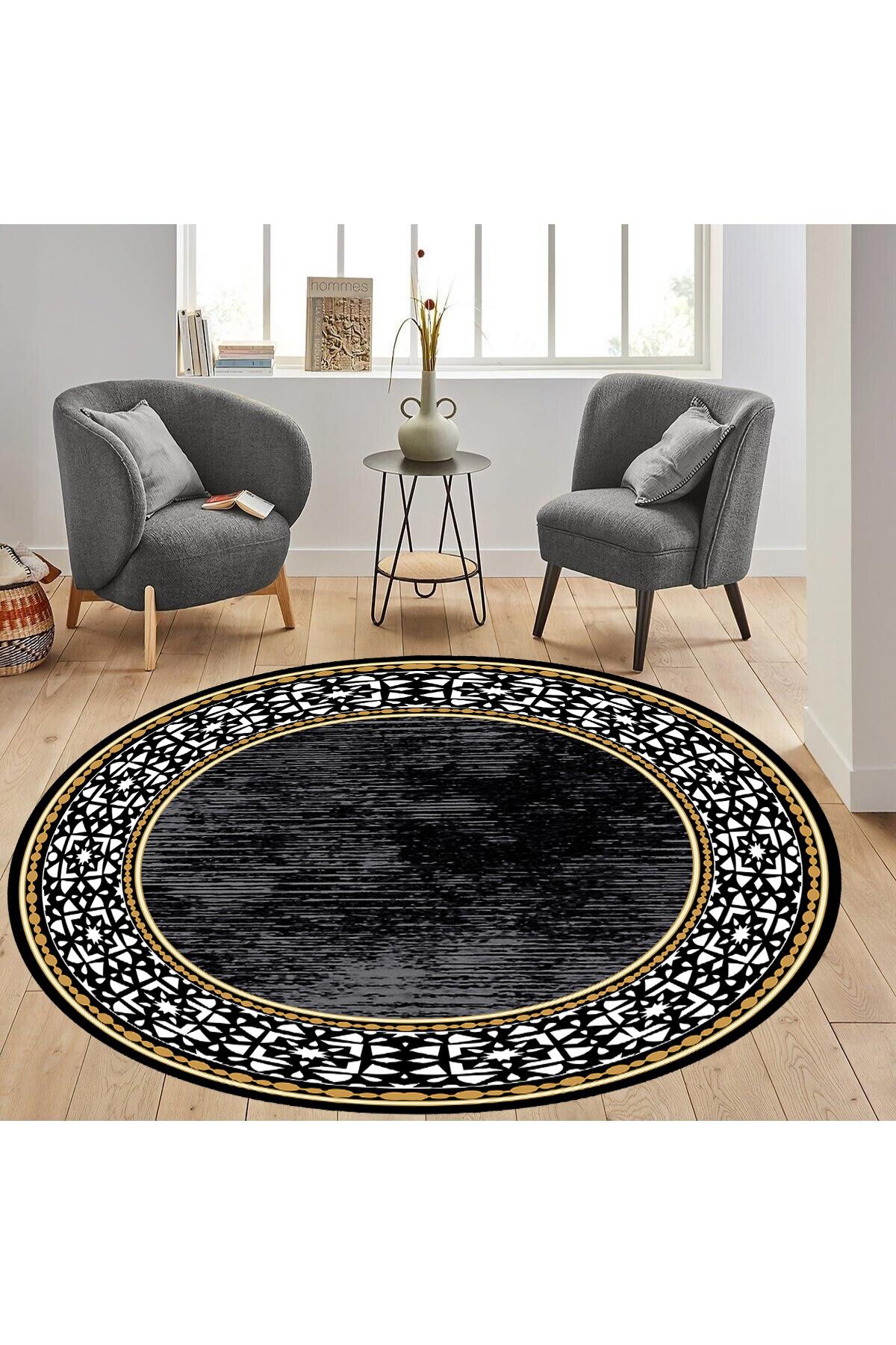 

Моющийся круглый ковер с принтом Rovigo Home RHM7306-HT1481 100x100 чёрный