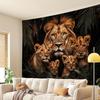 Lion Family Tapestry, Majestic Lion with Cubs In Jungle, Wildlife Animal Wall Hanging for Living Room Bedroom Decor