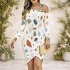 Women S Plus Size Chain Strap Cold Shoulder Long Sleeve Printed Asymmetrical Bodycon Dress