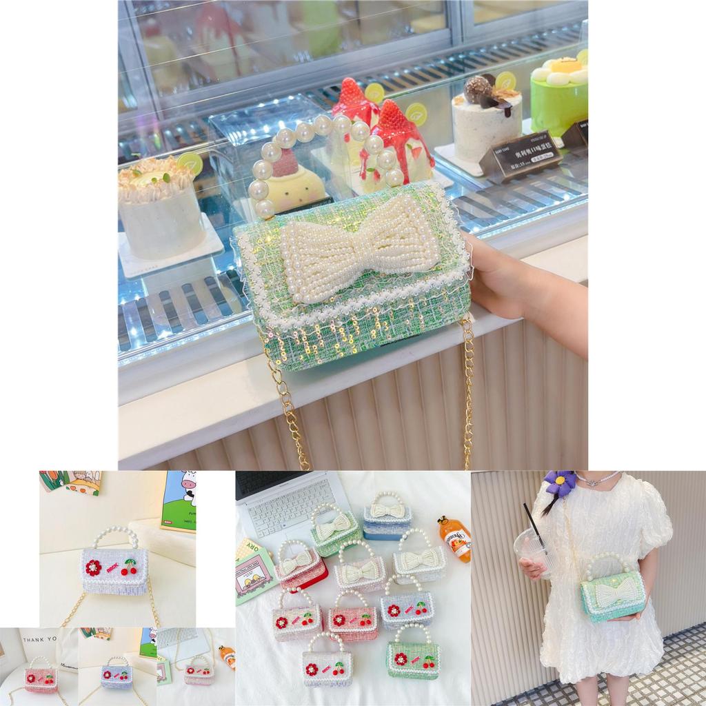 Adorable Children's Princess Pearl Mini Shoulder Bag With Cartoon Bow Design
