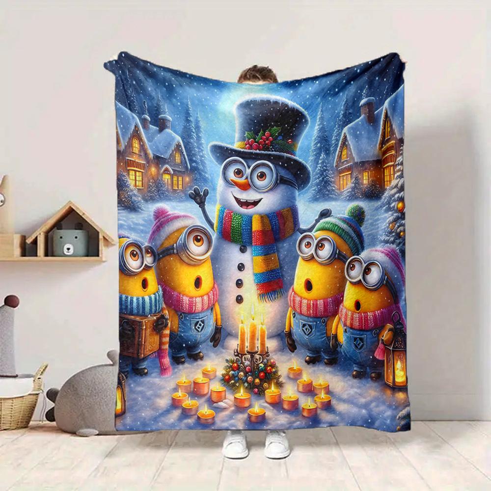 1Pc Merry Christmas Minions Blanket Soft And Comfortable Casual Warm Camping Travel Christmas Halloween Gift M91745