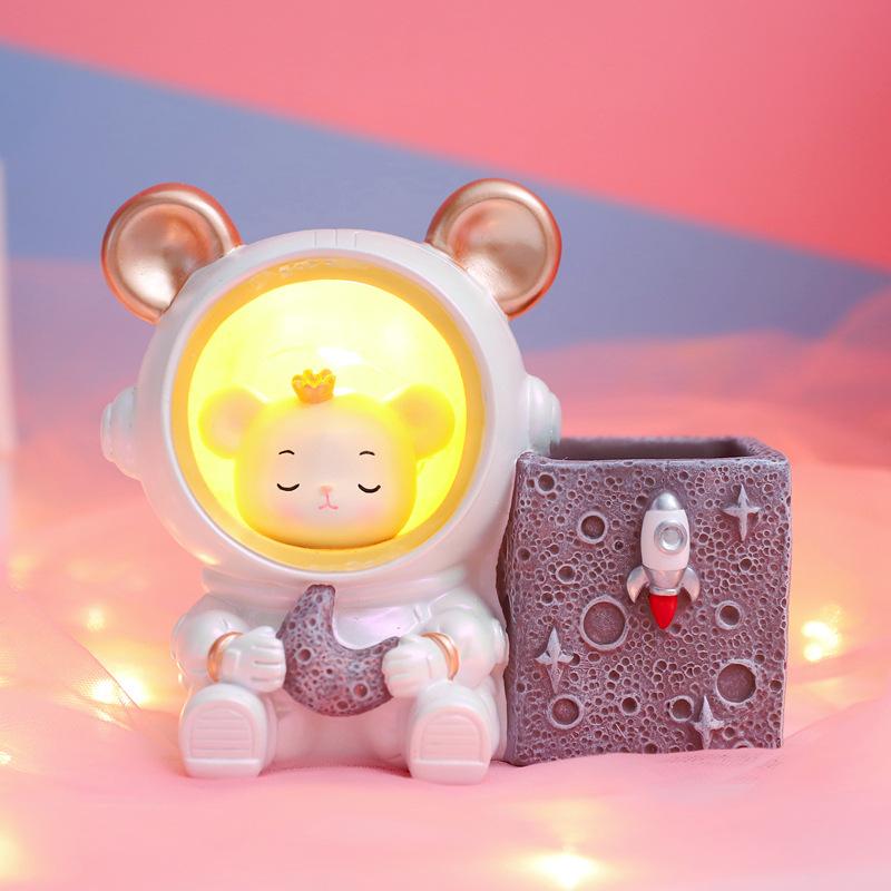 Unicorn Angel Wings Student Desk Pencil Holder Star Light Button Electric Cell