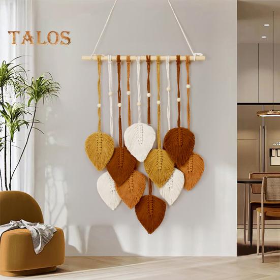 Leaf Macrame Tapestry Bohemian Wall Hanging Ornament Handmade Macrame Home Decoration for Living Room Bedroom Corridor
