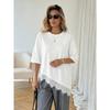 New Slanted Bottom Lace Splicing Short Sleeve T-shirt Sweet Irregular Top for Women Solid O Neck Loose Elegant Fashion Casual Office Blouse Basic Tees