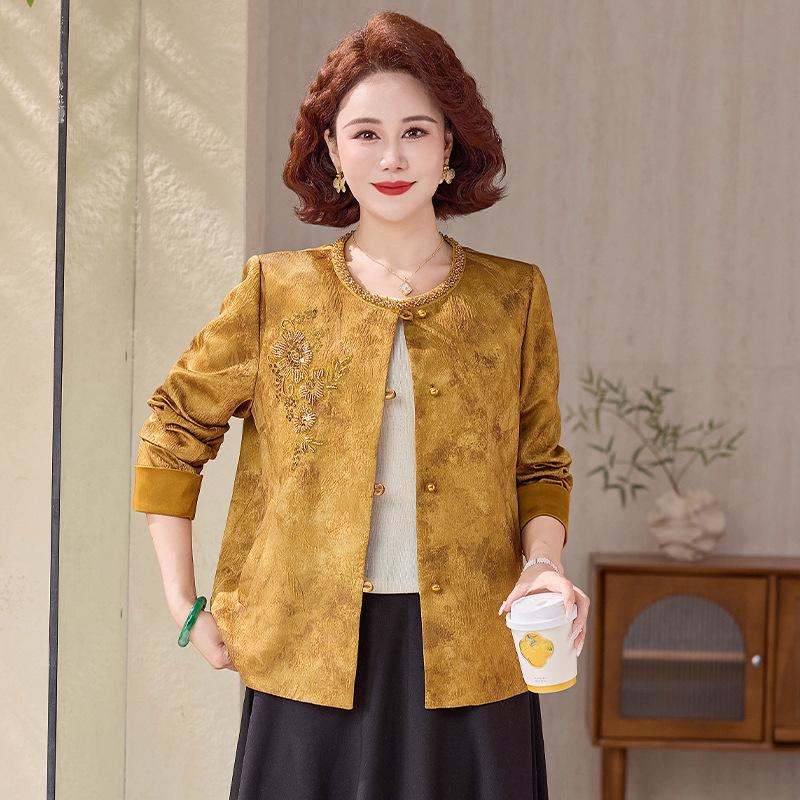 2026 Elegant New Chinese Jacquard Jacket for Middle-aged and Elderly Women - Spring Style XL